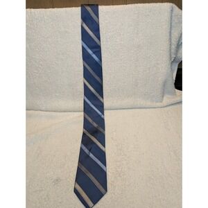 $125 Ryan Seacrest Men Neck Tie Casual White Blue Gray Stripe Dress Necktie 60x3